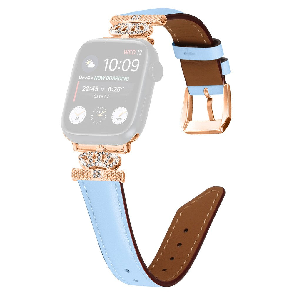 Solid Kunstlæder Og Rhinsten Universal Rem passer til Apple Smartwatch - Blå#serie_4