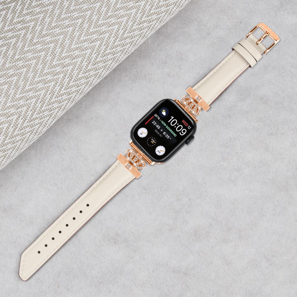 Solid Kunstlæder Og Rhinsten Universal Rem passer til Apple Smartwatch - Hvid#serie_5