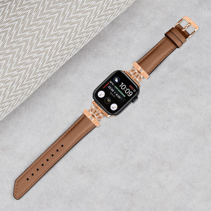 Solid Kunstlæder Og Rhinsten Universal Rem passer til Apple Smartwatch - Brun#serie_6