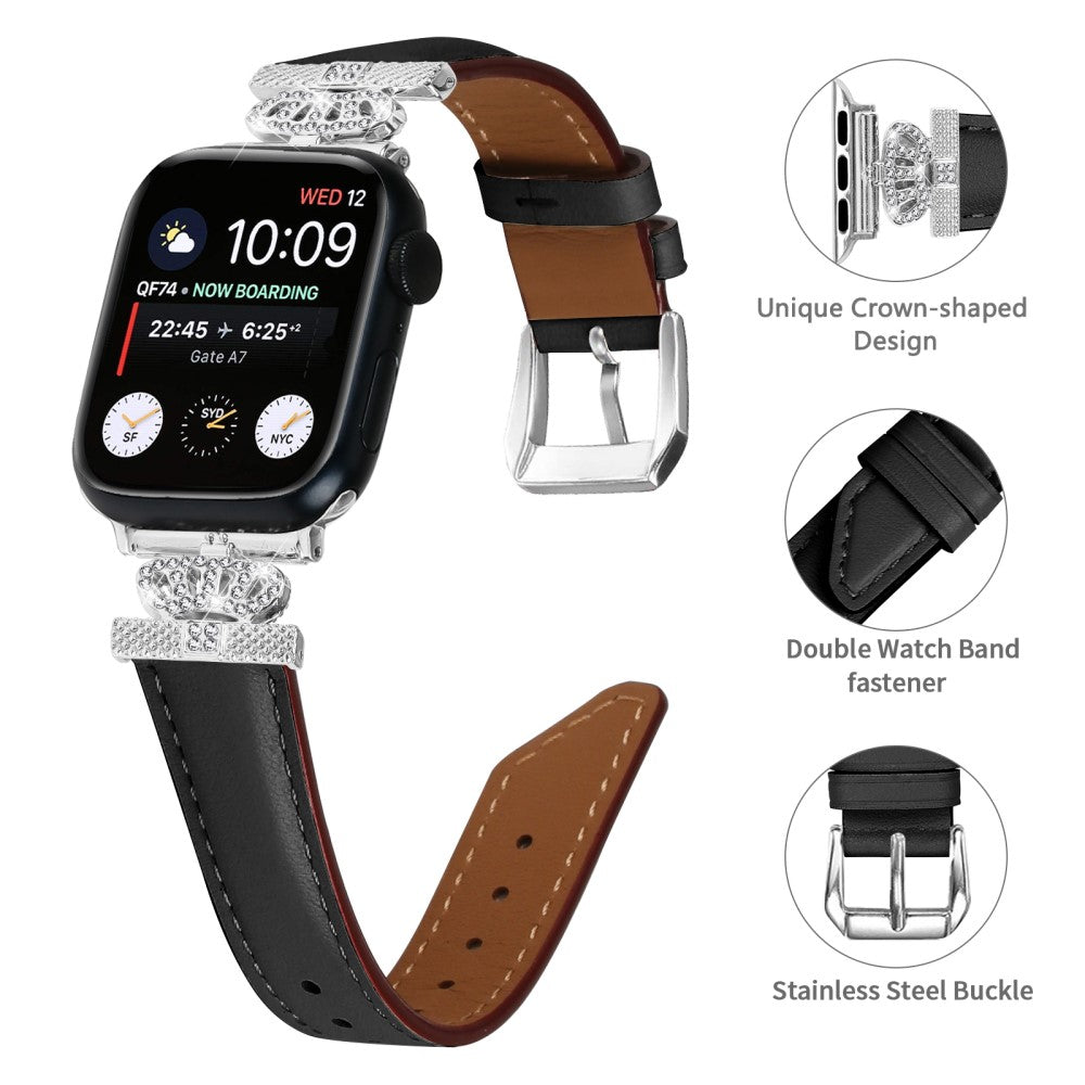 Smuk Kunstlæder Og Rhinsten Universal Rem passer til Apple Smartwatch - Sort#serie_1