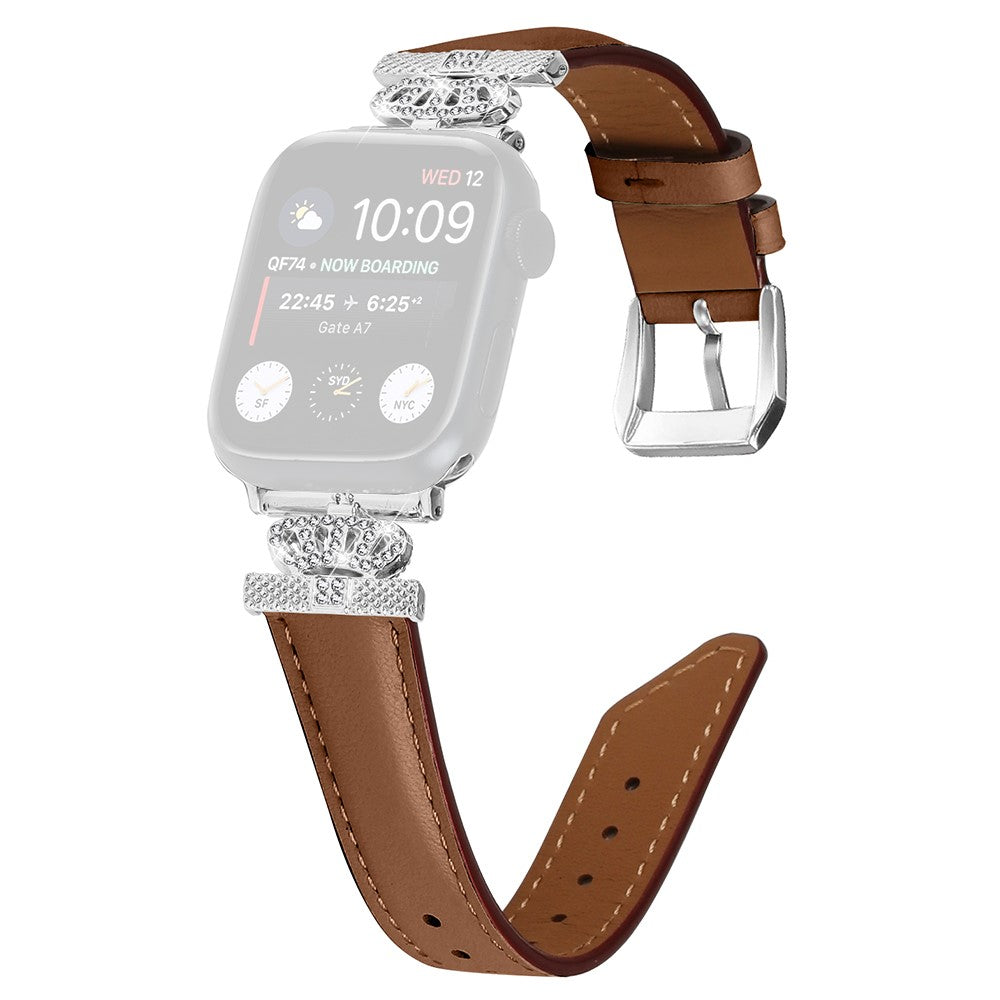 Smuk Kunstlæder Og Rhinsten Universal Rem passer til Apple Smartwatch - Brun#serie_6