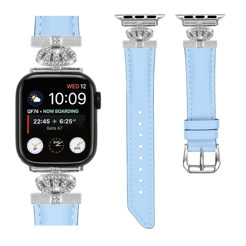 Sejt Kunstlæder Og Rhinsten Universal Rem passer til Apple Smartwatch - Blå#serie_4