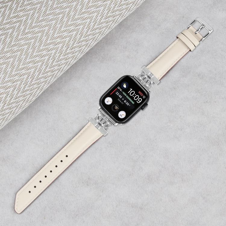 Sejt Kunstlæder Og Rhinsten Universal Rem passer til Apple Smartwatch - Hvid#serie_5