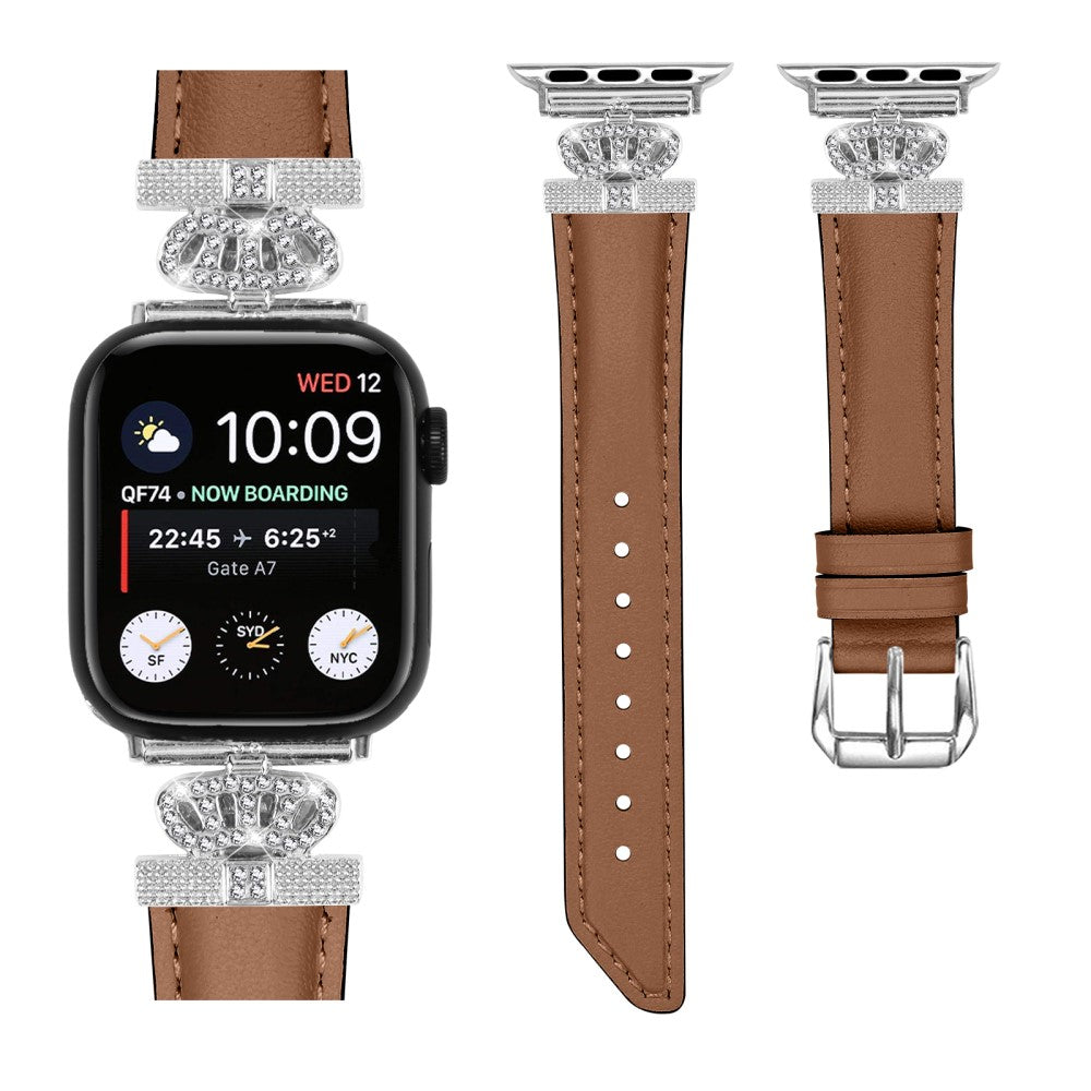 Sejt Kunstlæder Og Rhinsten Universal Rem passer til Apple Smartwatch - Brun#serie_6