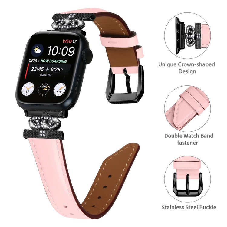 Cool Kunstlæder Og Rhinsten Universal Rem passer til Apple Smartwatch - Pink#serie_3