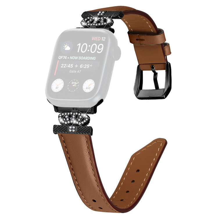 Cool Kunstlæder Og Rhinsten Universal Rem passer til Apple Smartwatch - Brun#serie_6