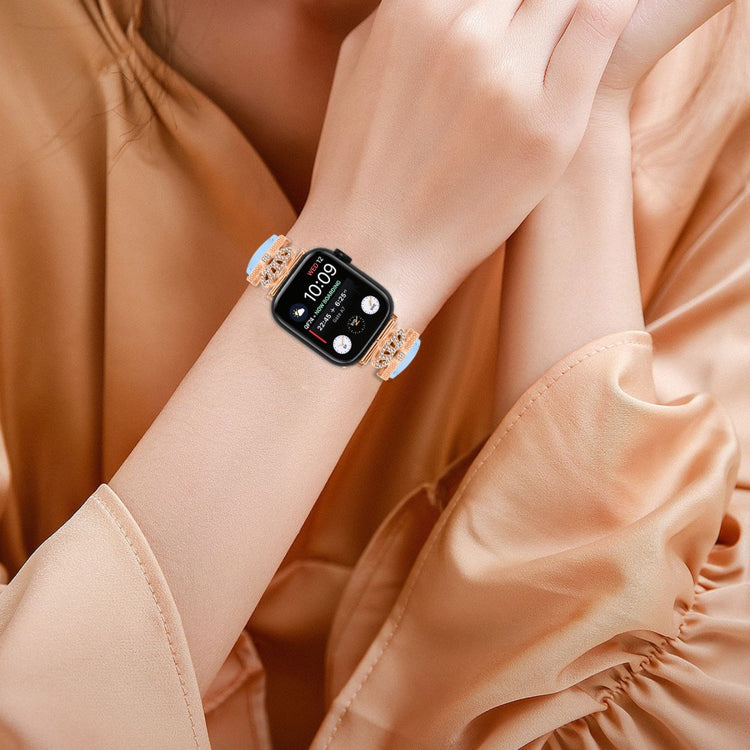 Flot Kunstlæder Og Rhinsten Universal Rem passer til Apple Smartwatch - Blå#serie_4