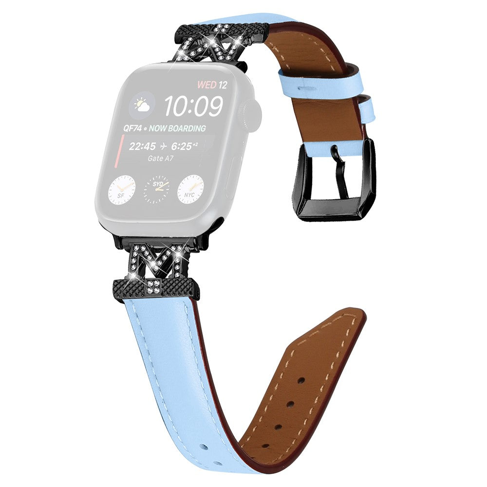 Fint Kunstlæder Og Rhinsten Universal Rem passer til Apple Smartwatch - Blå#serie_4