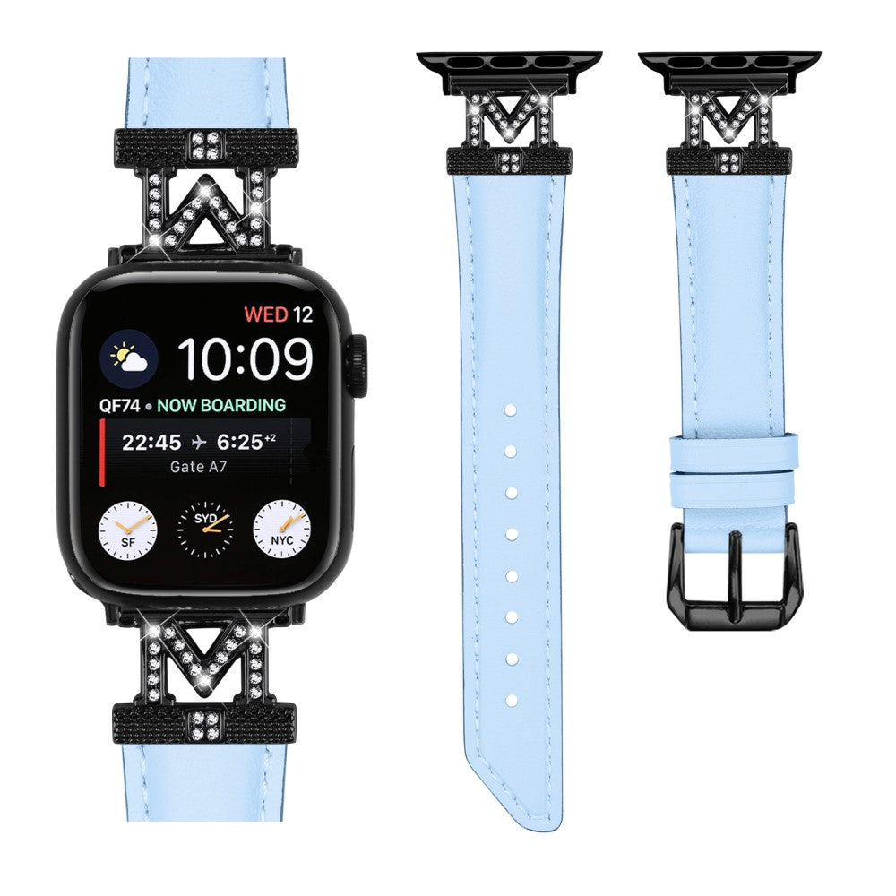 Fint Kunstlæder Og Rhinsten Universal Rem passer til Apple Smartwatch - Blå#serie_4