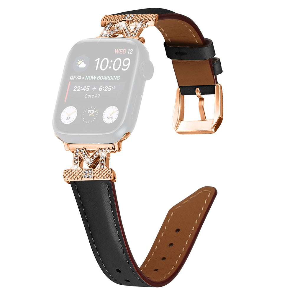 Godt Kunstlæder Og Rhinsten Universal Rem passer til Apple Smartwatch - Sort#serie_3