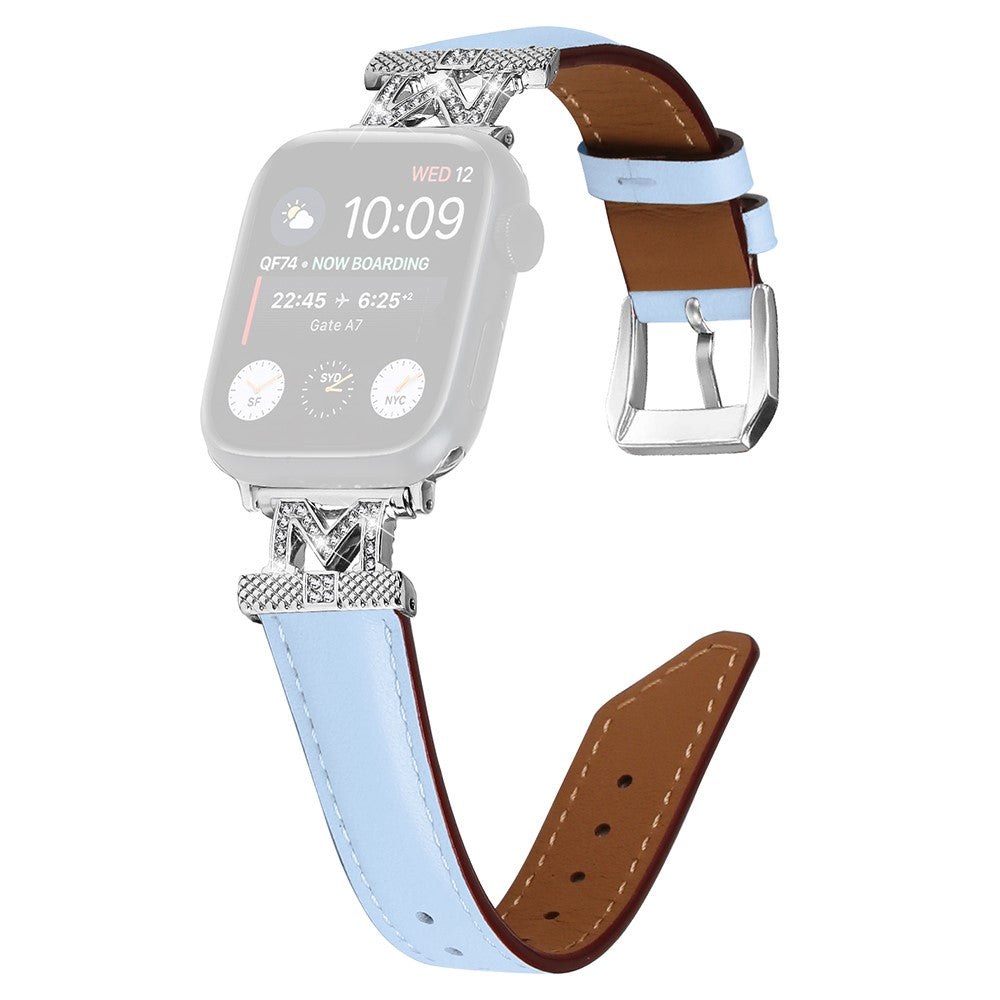 Kønt Kunstlæder Og Rhinsten Universal Rem passer til Apple Smartwatch - Blå#serie_3