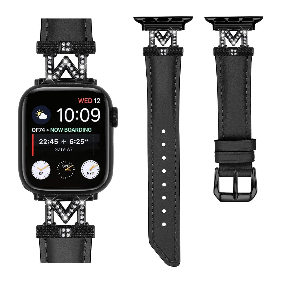 Kønt Kunstlæder Og Rhinsten Universal Rem passer til Apple Smartwatch - Sort#serie_1