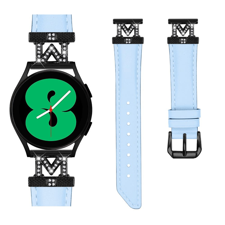 Super Skøn Ægte Læder Og Rhinsten Universal Rem passer til Smartwatch - Blå#serie_4