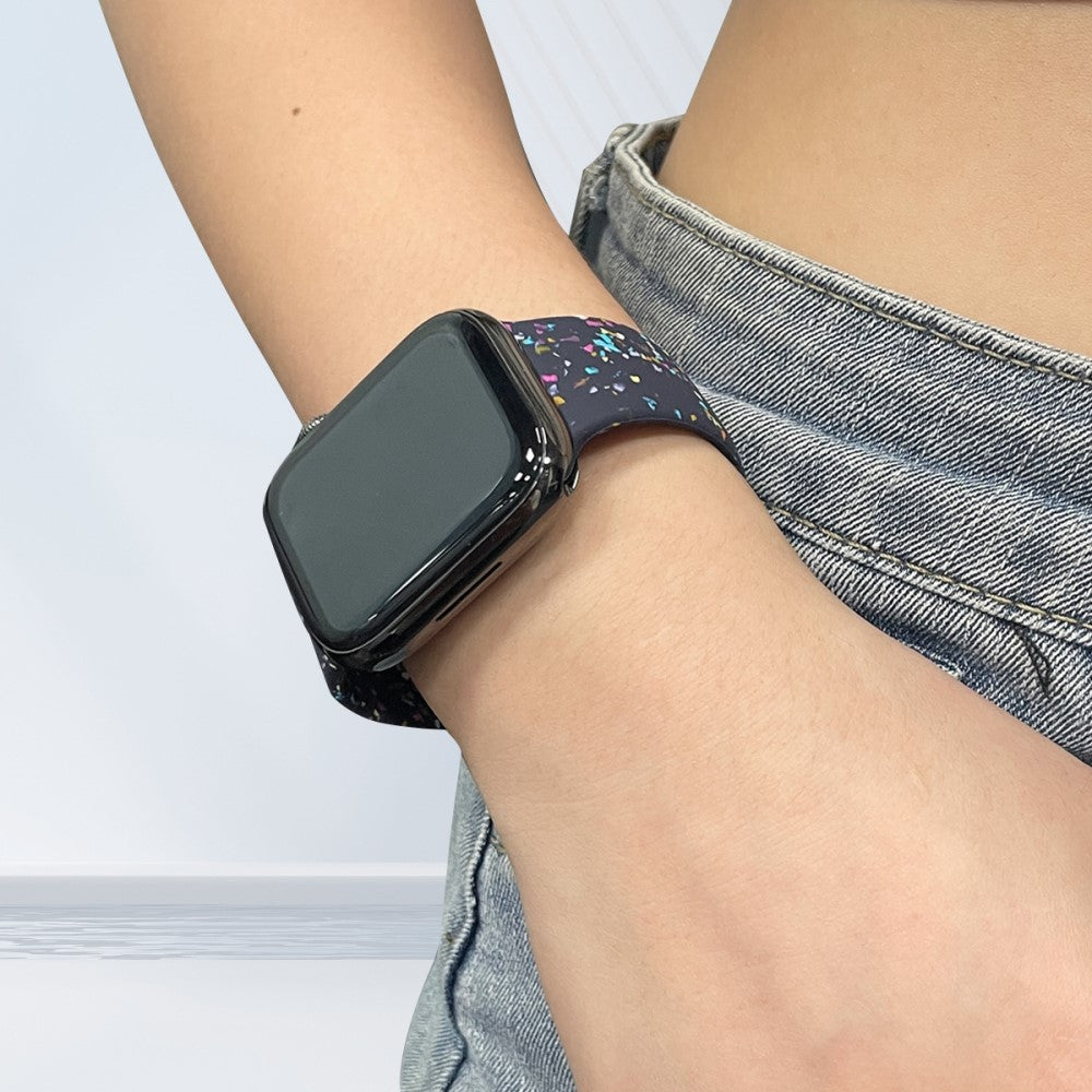 Silicone Watch Band Apple Watch Series 9 8 7 41mm / SE (2023) SE (2022) 6 5 4 SE 40mm / 3 2 1 38mm 8-shaped Buckle Pattern Strap - Dark Blue#serie_4