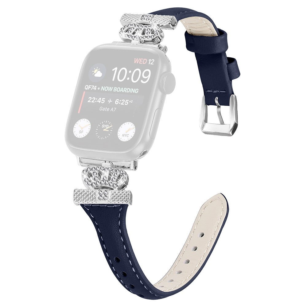 Pænt Kunstlæder Og Rhinsten Universal Rem passer til Apple Smartwatch - Blå#serie_3