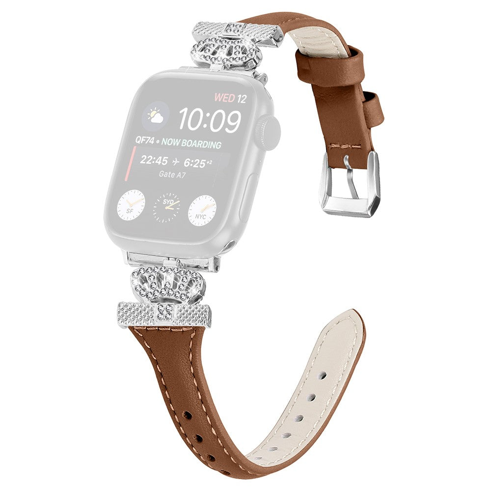 Pænt Kunstlæder Og Rhinsten Universal Rem passer til Apple Smartwatch - Brun#serie_6