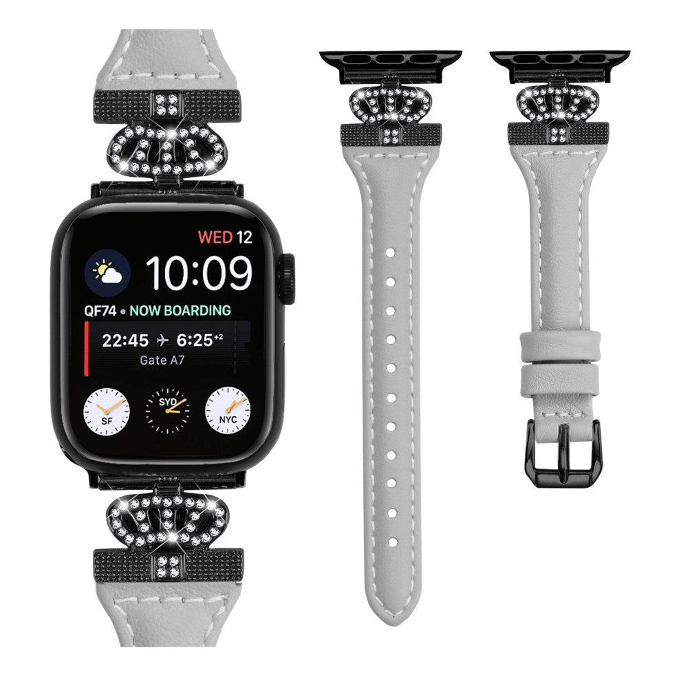 Sejt Kunstlæder Og Rhinsten Universal Rem passer til Apple Smartwatch - Blå#serie_3