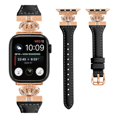 Godt Kunstlæder Og Rhinsten Universal Rem passer til Apple Smartwatch - Sort#serie_1