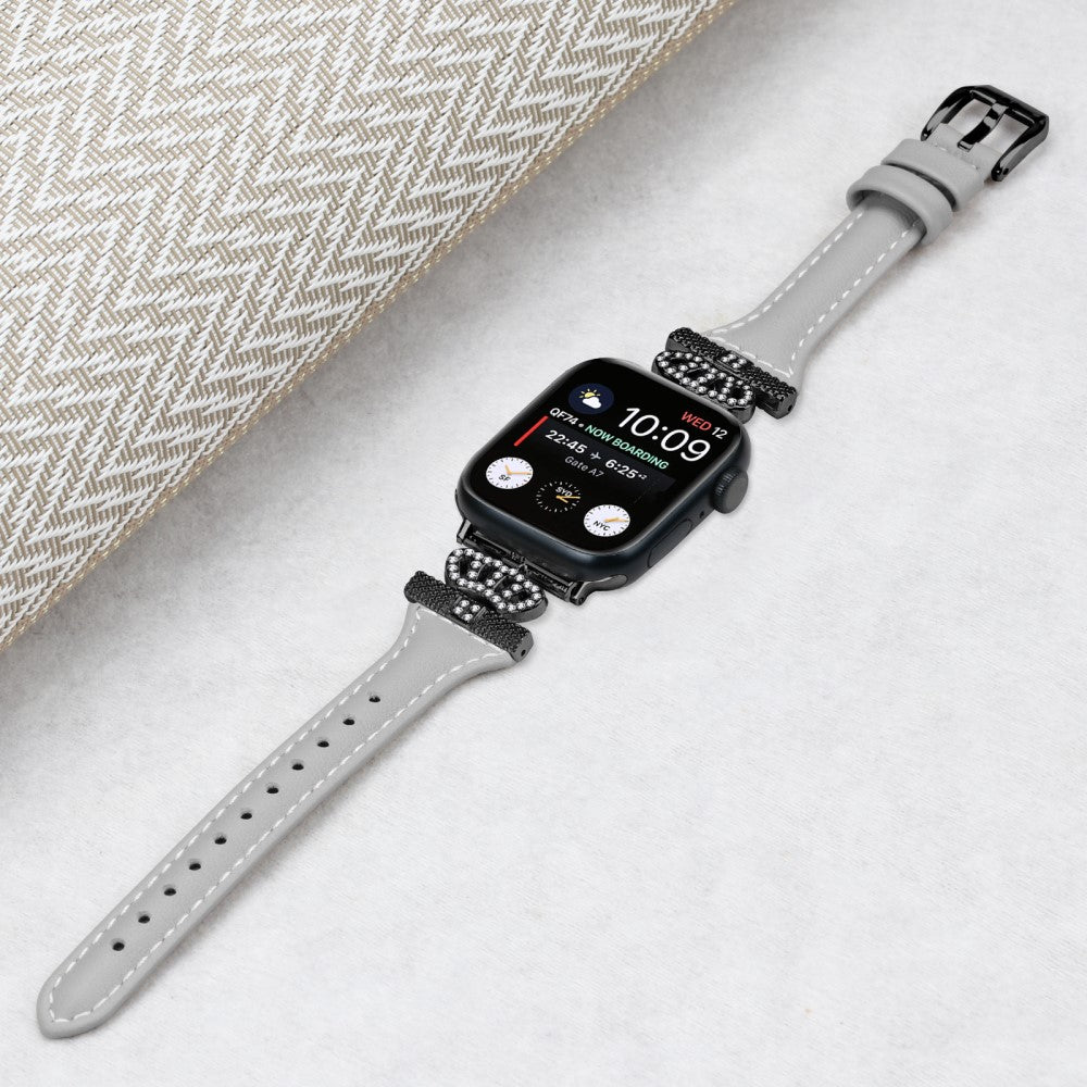 Kønt Kunstlæder Og Rhinsten Universal Rem passer til Apple Smartwatch - Sølv#serie_2