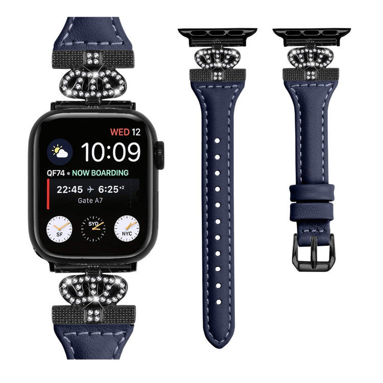 Kønt Kunstlæder Og Rhinsten Universal Rem passer til Apple Smartwatch - Blå#serie_3