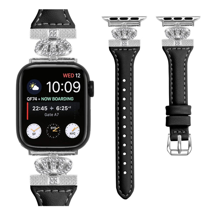 Flot Kunstlæder Og Rhinsten Universal Rem passer til Apple Smartwatch - Sort#serie_1