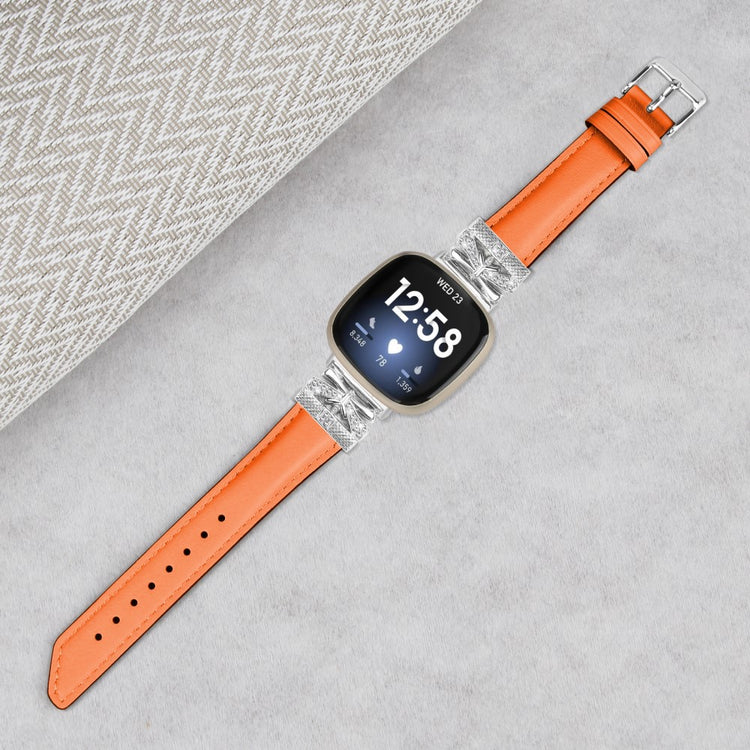 Fint Kunstlæder Og Rhinsten Universal Rem passer til Fitbit Smartwatch - Orange#serie_2