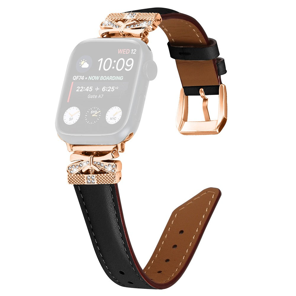 Solid Kunstlæder Og Rhinsten Universal Rem passer til Apple Smartwatch - Sort#serie_1
