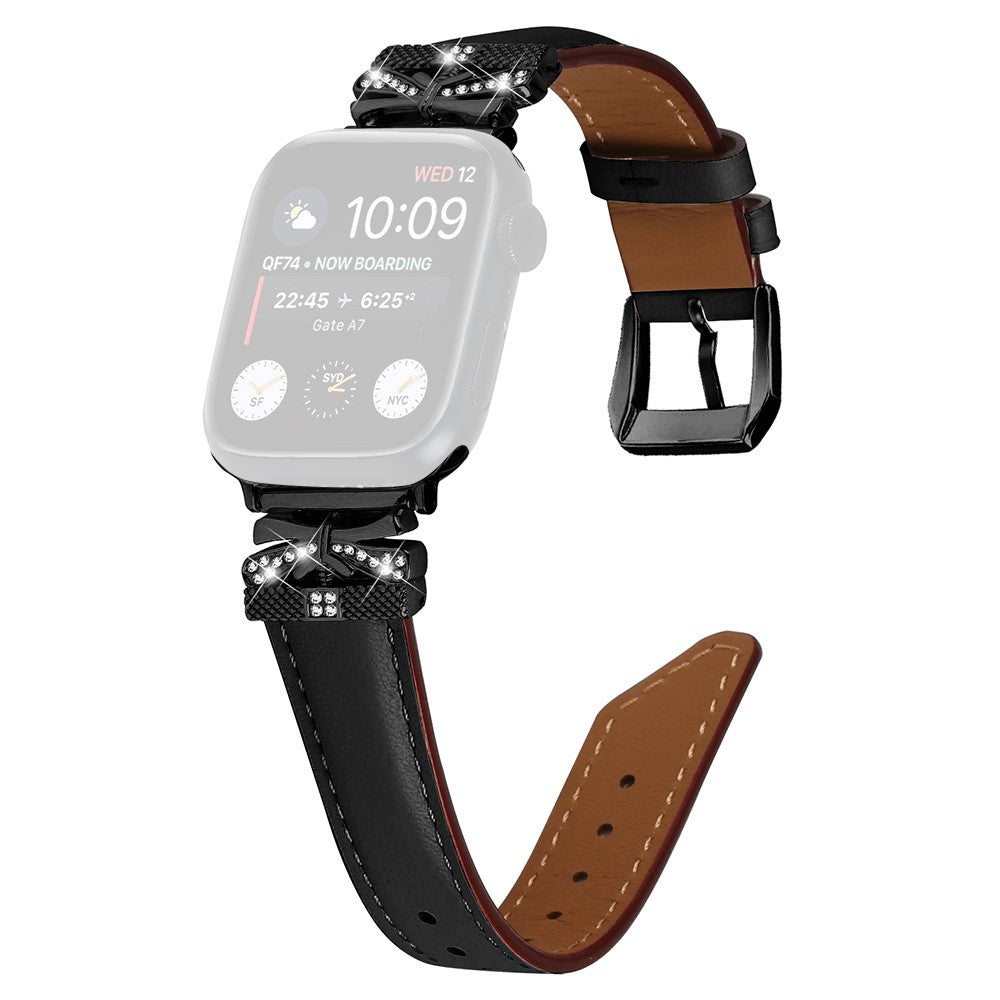 Kønt Kunstlæder Og Rhinsten Universal Rem passer til Apple Smartwatch - Sort#serie_1