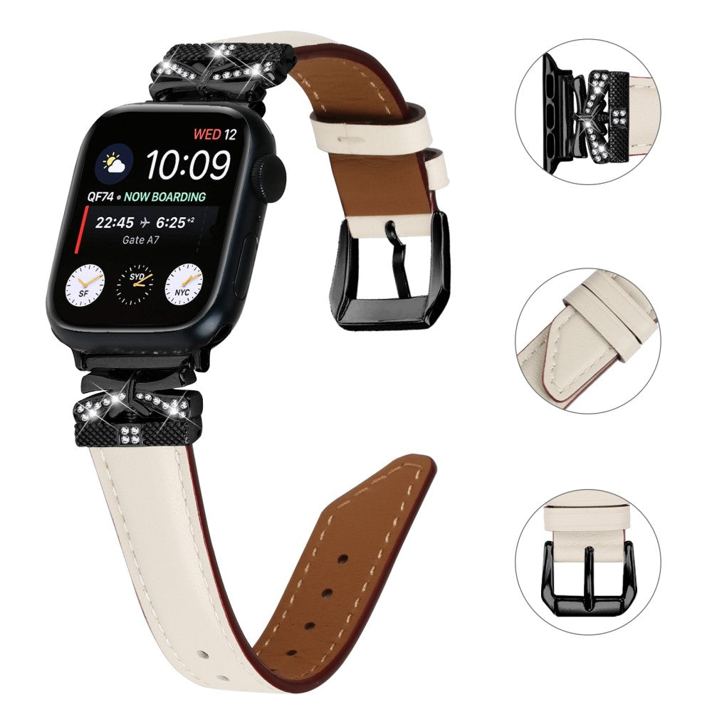 Kønt Kunstlæder Og Rhinsten Universal Rem passer til Apple Smartwatch - Hvid#serie_5