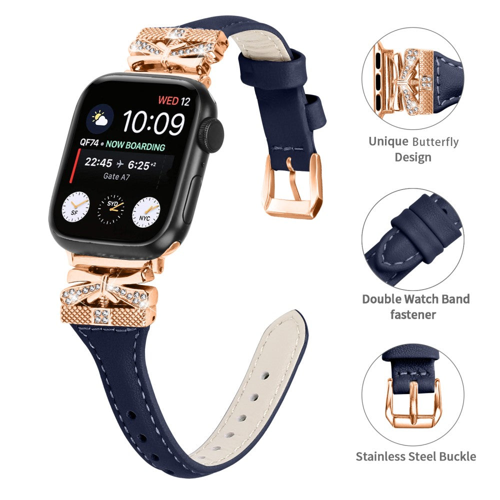 Rigtigt Rart Kunstlæder Universal Rem passer til Apple Smartwatch - Blå#serie_4