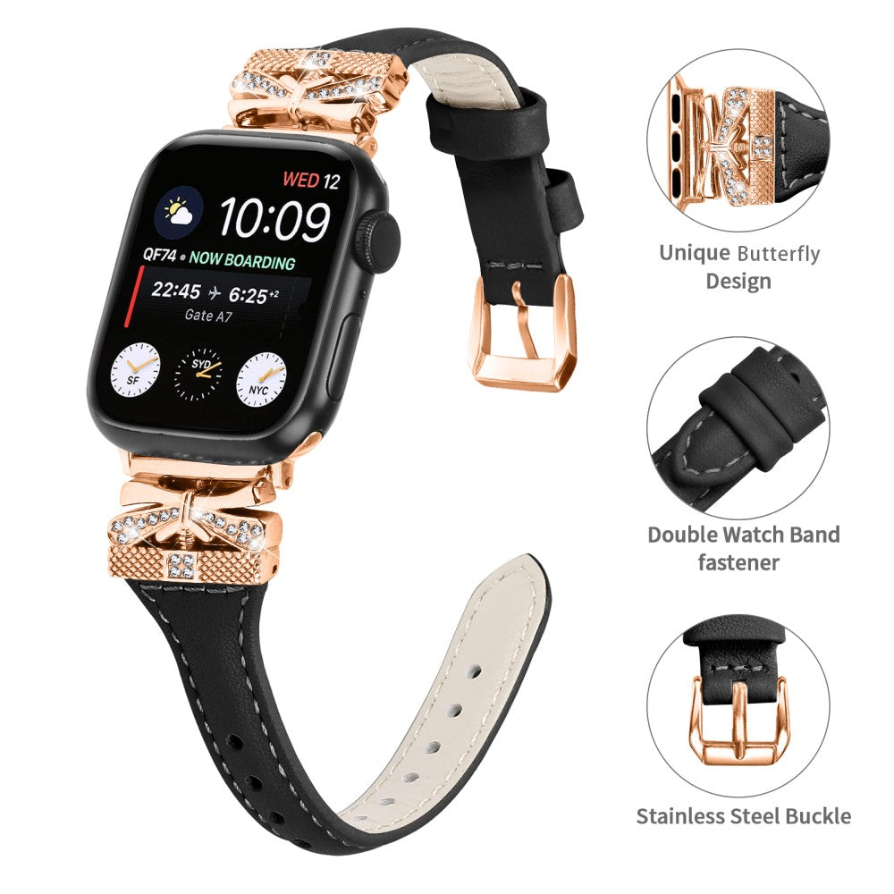 Rigtigt Rart Kunstlæder Universal Rem passer til Apple Smartwatch - Sort#serie_6