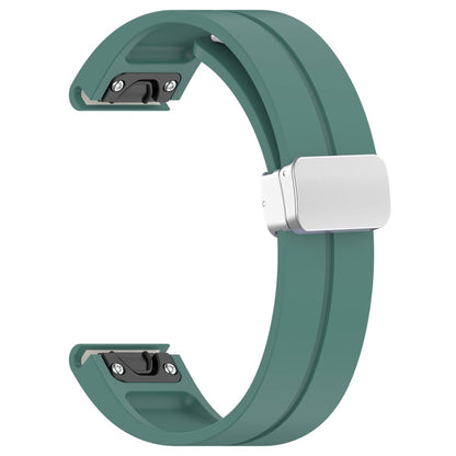 Garmin Fenix 7X / 7X Solar / Tactix 7 Pro Silicone Watch Band 26mm Folding Silver Buckle Watch Strap - Green#serie_5