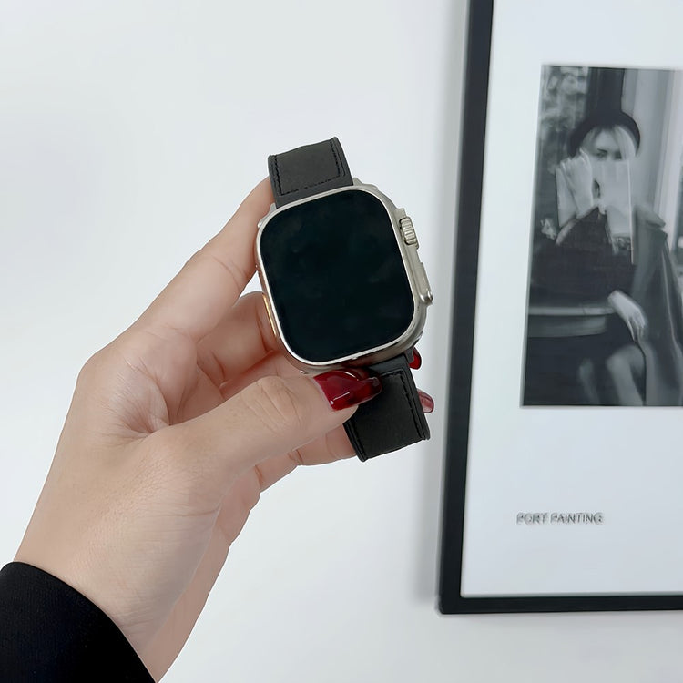 Solid Kunstlæder Og Silikone Universal Rem passer til Apple Smartwatch - Sort#serie_1