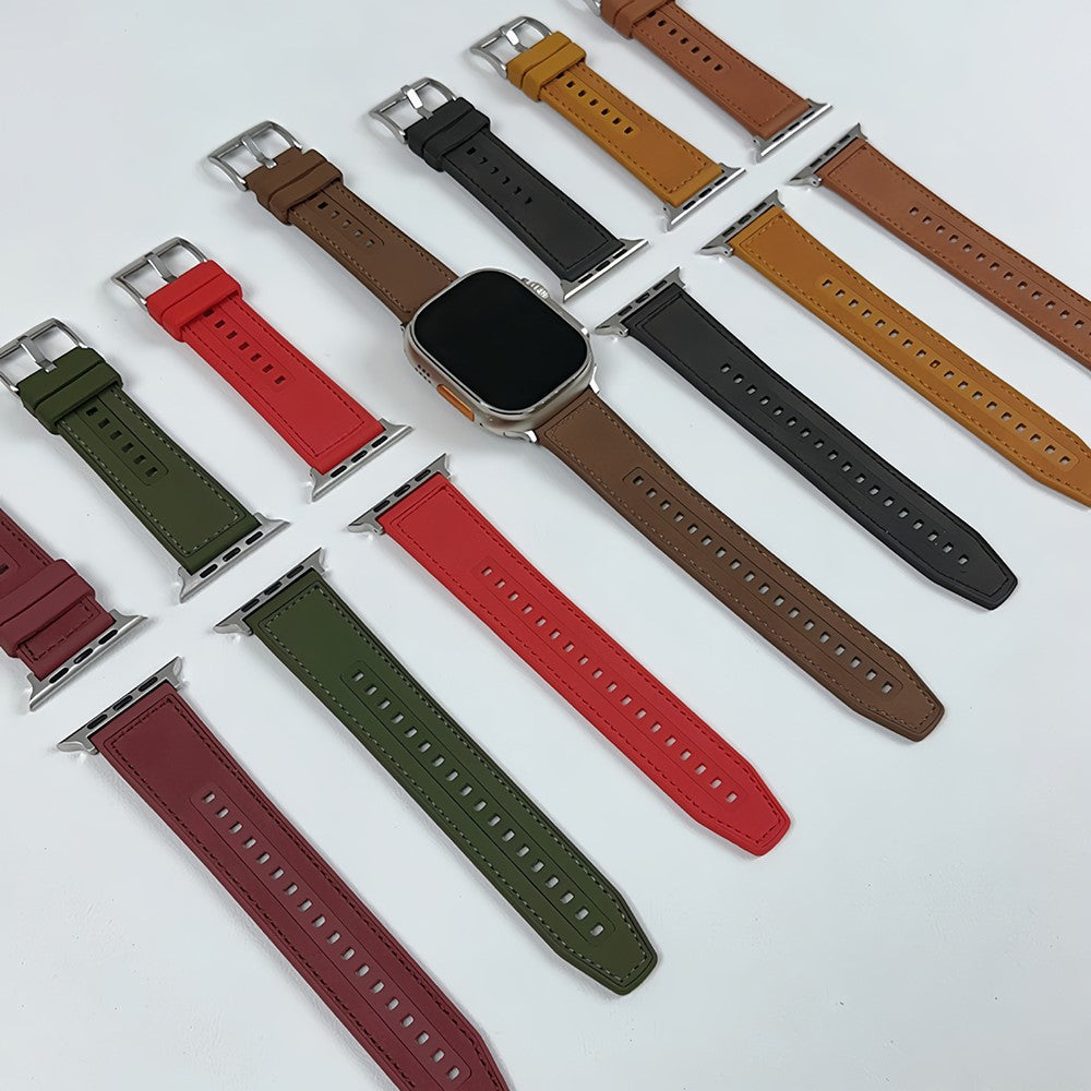 Solid Kunstlæder Og Silikone Universal Rem passer til Apple Smartwatch - Sort#serie_1