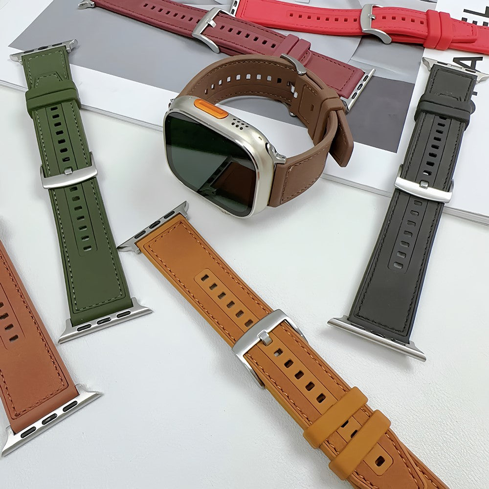 Solid Kunstlæder Og Silikone Universal Rem passer til Apple Smartwatch - Grøn#serie_2