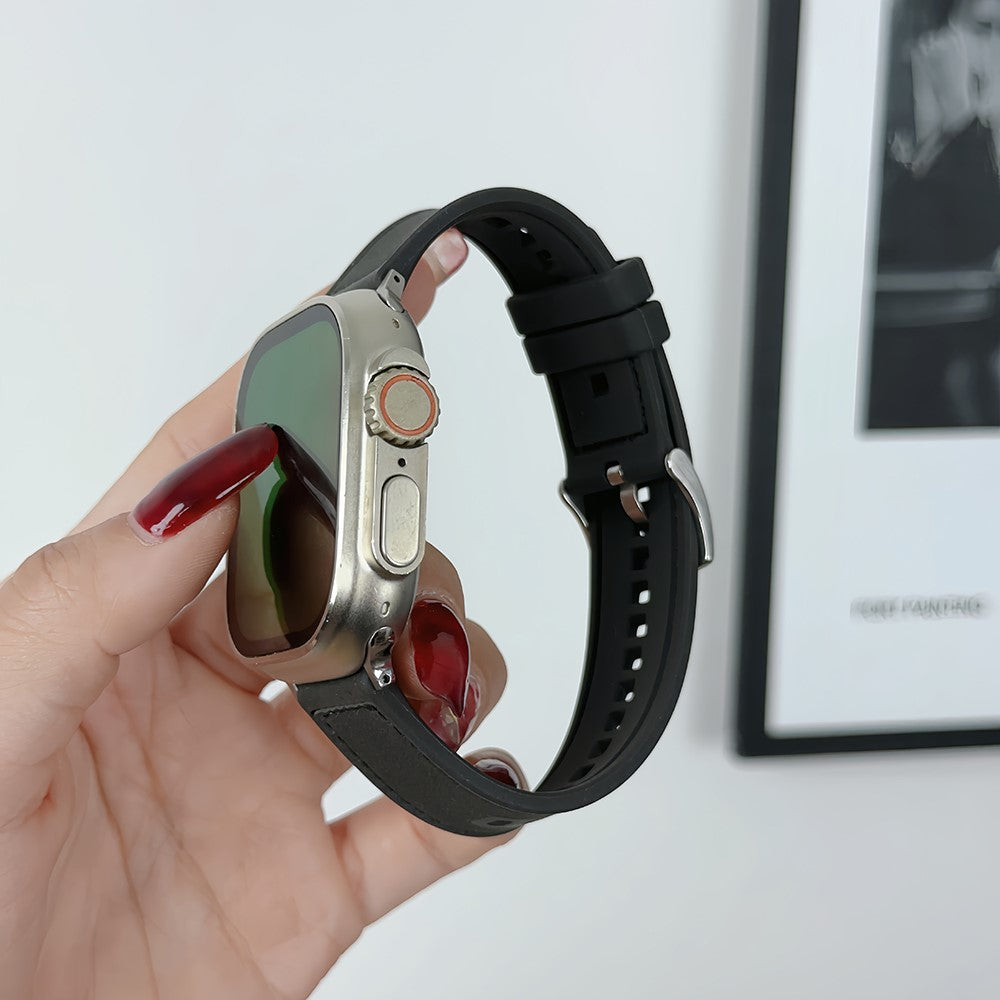 Solid Kunstlæder Og Silikone Universal Rem passer til Apple Smartwatch - Brun#serie_7
