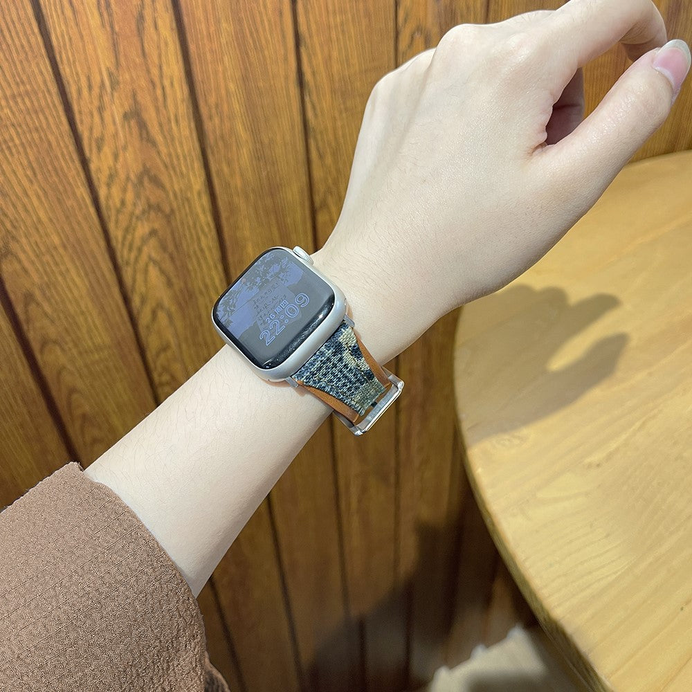 Holdbart Ægte Læder Og Nylon Universal Rem passer til Apple Smartwatch - Brun#serie_1