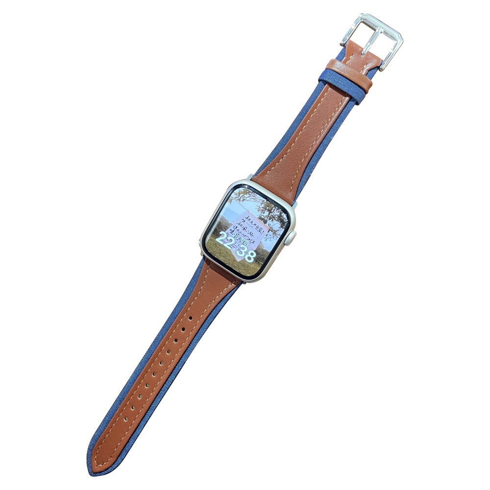 Holdbart Ægte Læder Og Nylon Universal Rem passer til Apple Smartwatch - Brun#serie_2