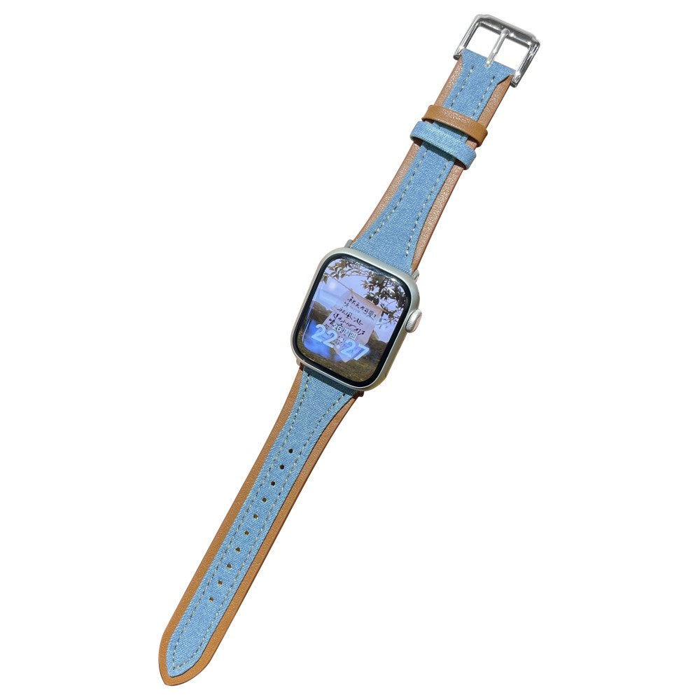 Holdbart Ægte Læder Og Nylon Universal Rem passer til Apple Smartwatch - Blå#serie_3