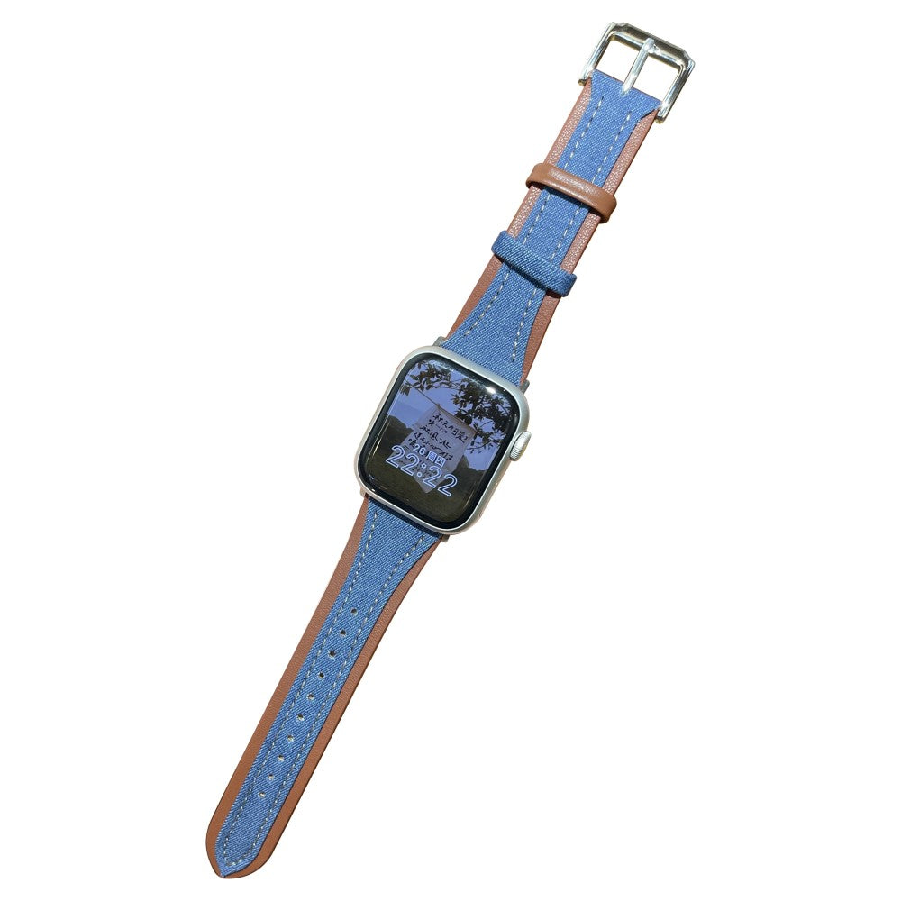Holdbart Ægte Læder Og Nylon Universal Rem passer til Apple Smartwatch - Blå#serie_4