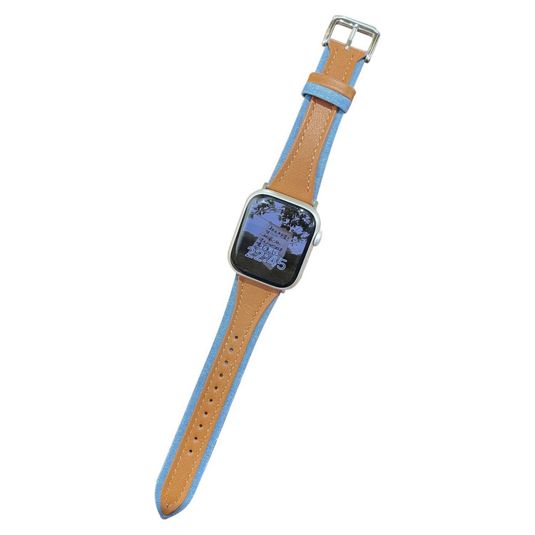 Holdbart Ægte Læder Og Nylon Universal Rem passer til Apple Smartwatch - Brun#serie_6