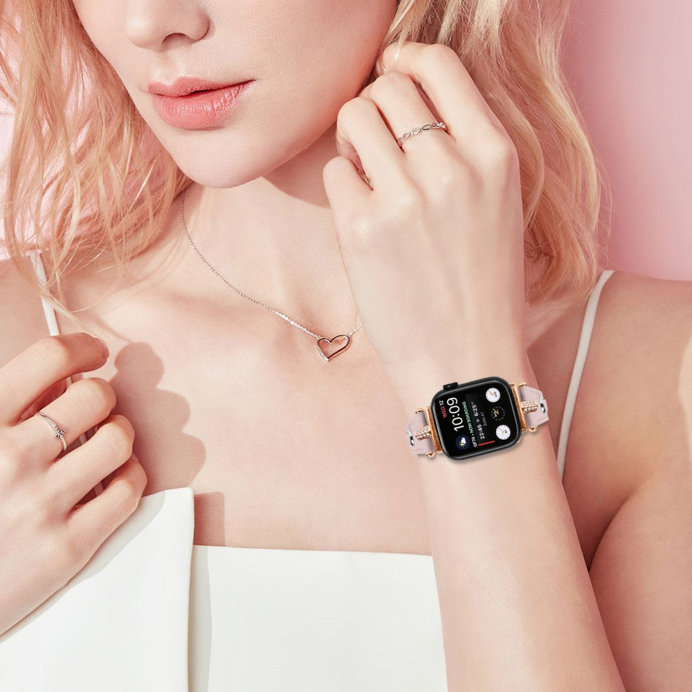 Super Flot Ægte Læder Universal Rem passer til Apple Smartwatch - Pink#serie_2