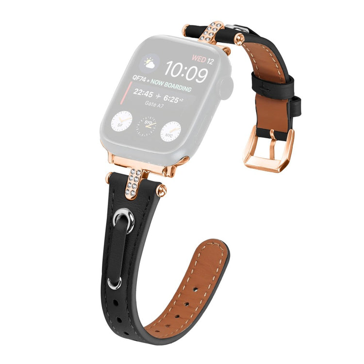 Super Flot Ægte Læder Universal Rem passer til Apple Smartwatch - Sort#serie_3