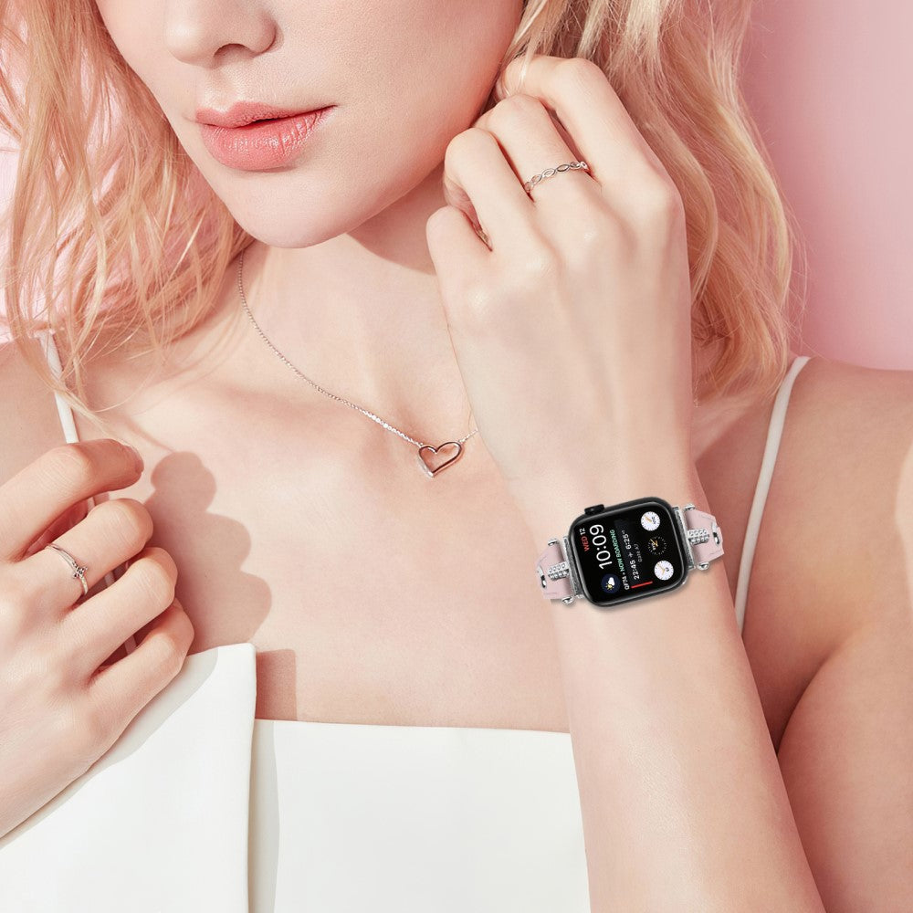 Rigtigt Skøn Ægte Læder Universal Rem passer til Apple Smartwatch - Pink#serie_1