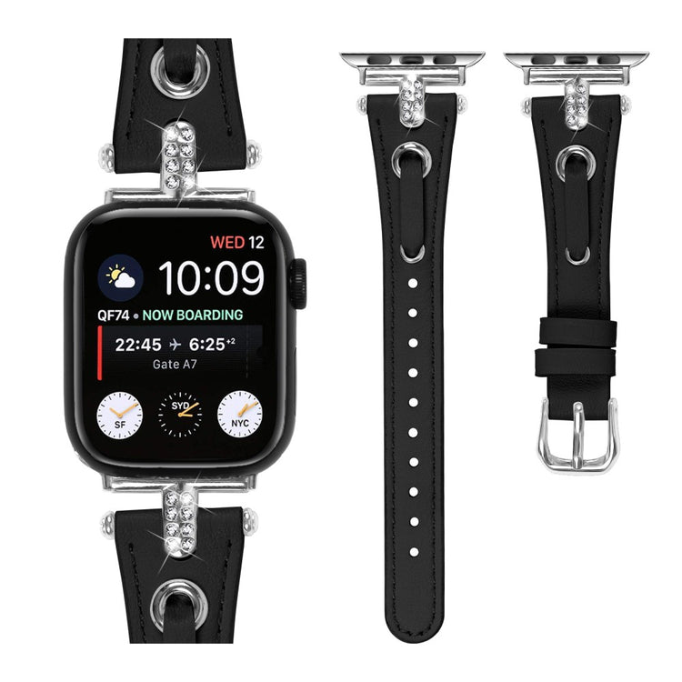 Rigtigt Skøn Ægte Læder Universal Rem passer til Apple Smartwatch - Sort#serie_2