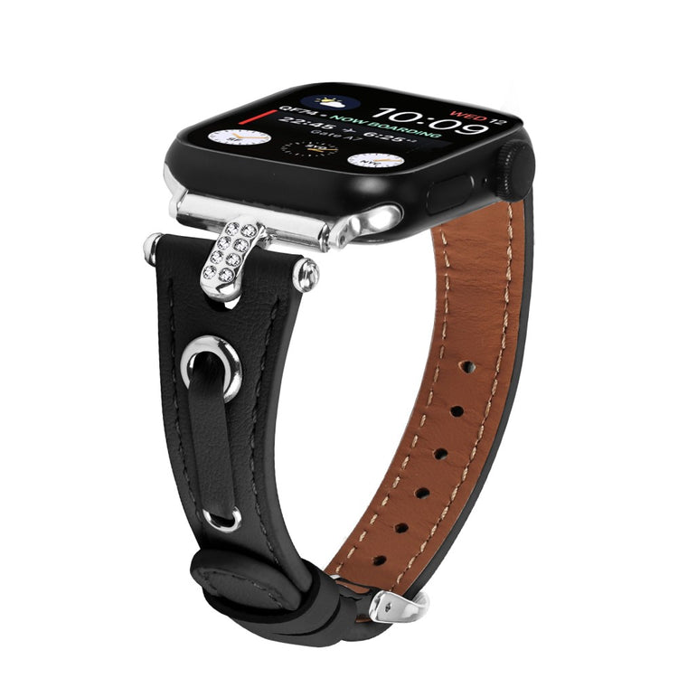 Rigtigt Skøn Ægte Læder Universal Rem passer til Apple Smartwatch - Sort#serie_2