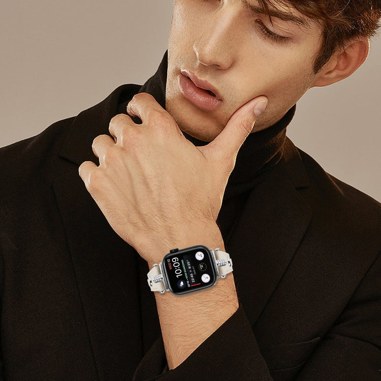 Rigtigt Skøn Ægte Læder Universal Rem passer til Apple Smartwatch - Hvid#serie_4