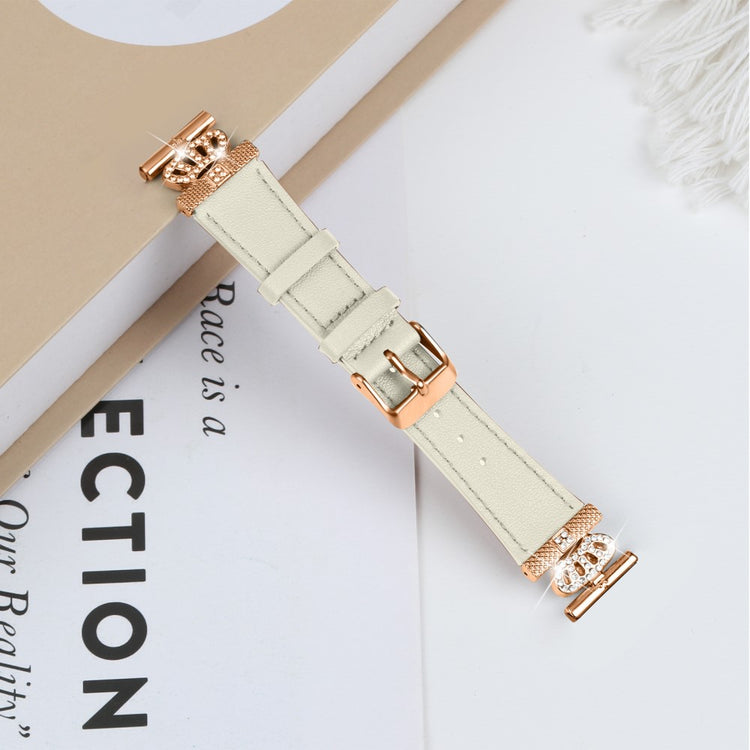 LG Watch Sport Watch Band Rhinestone Crown Connector Cowhide Strap - Apricot#serie_2