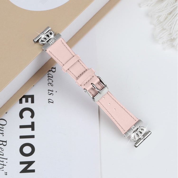 Misfit Vapor Cowhide Watch Band Rhinestone Crown Design Replace Strap - Pink#serie_2