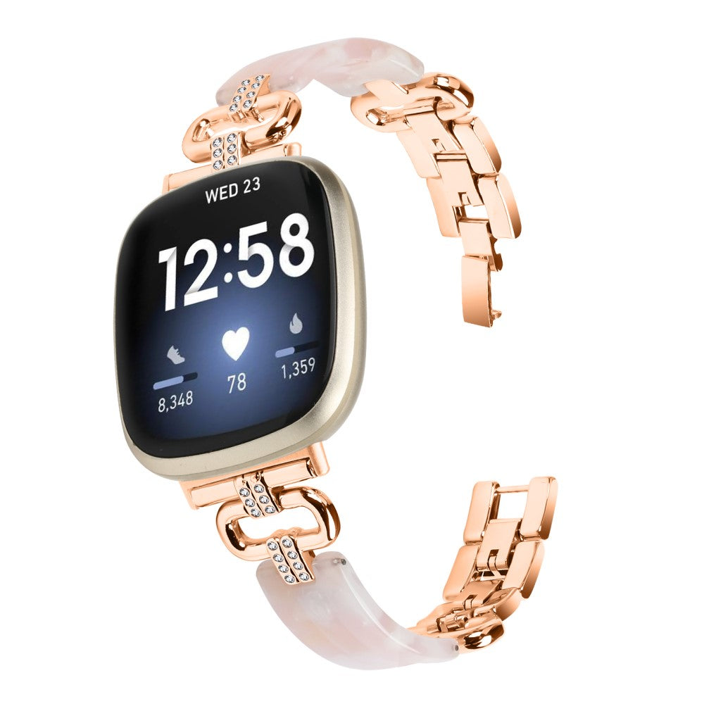 Metal, Plastik Og Rhinsten Universal Rem passer til Fitbit Versa 4 / Fitbit Sense 2 - Pink#serie_4